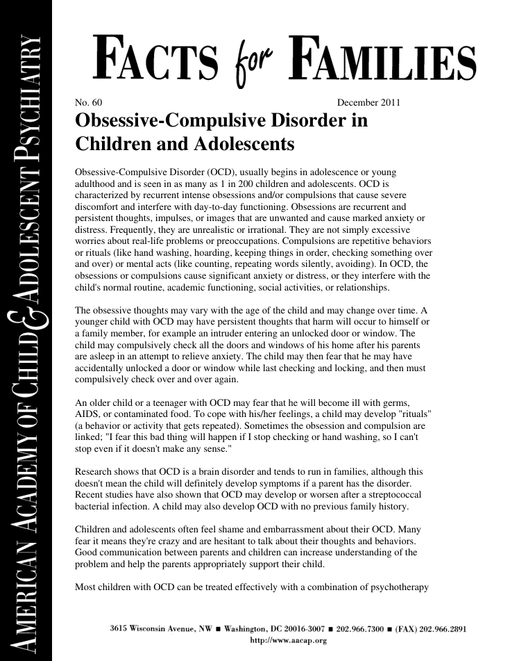 AACAP Facts for Families: OCD